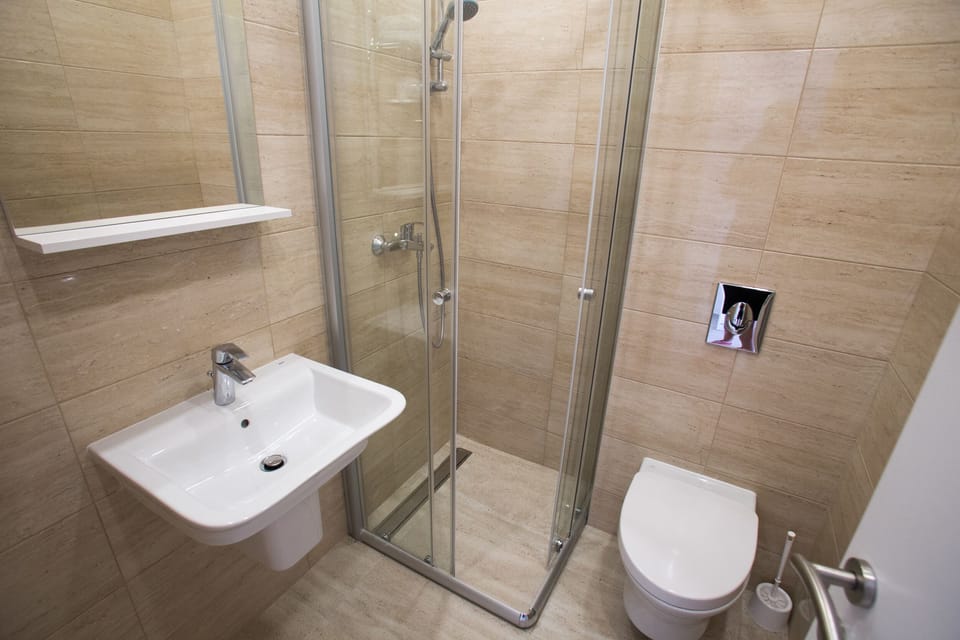 The modern bathroom with the shower!