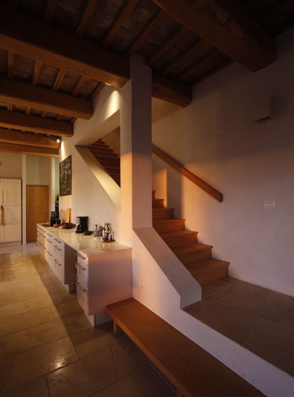 Stairs lead to second floor