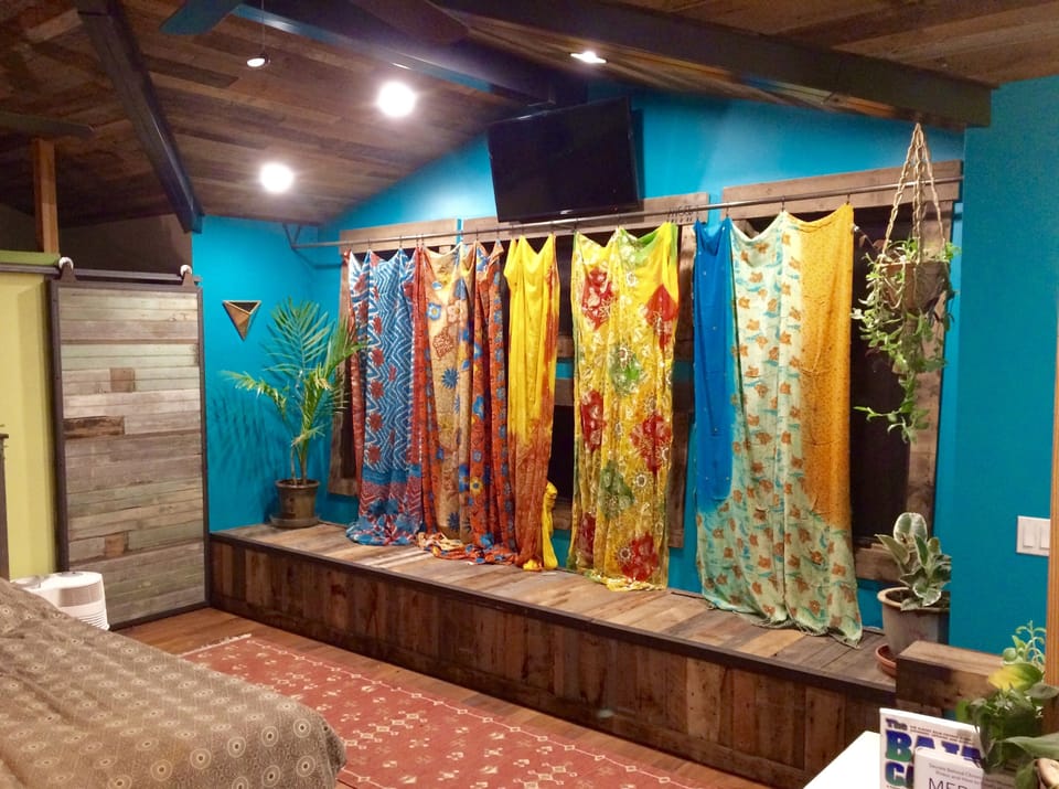 Master Bedroom windows with curtains