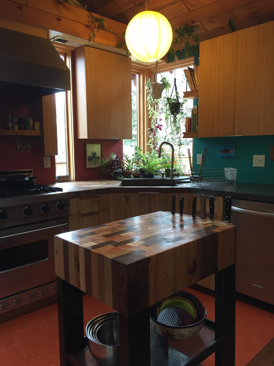Kitchen and custom wood block cutting board