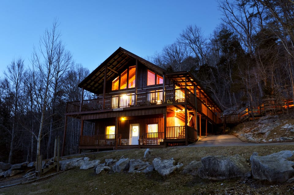 The beautiful Deer Lodge at dusk - 2 stories plus loft, all yours!