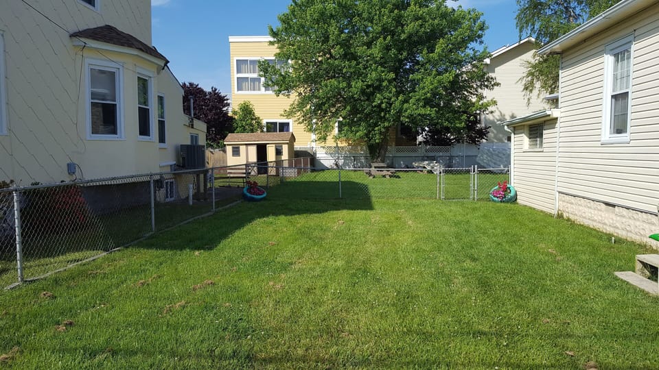 yard view from front to back, you may park on front lawn if no street parking