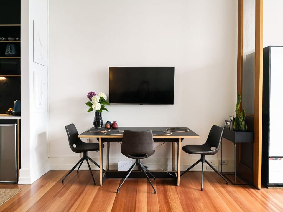 Modern open-plan dining for four. Free unlimited high speed internet. 