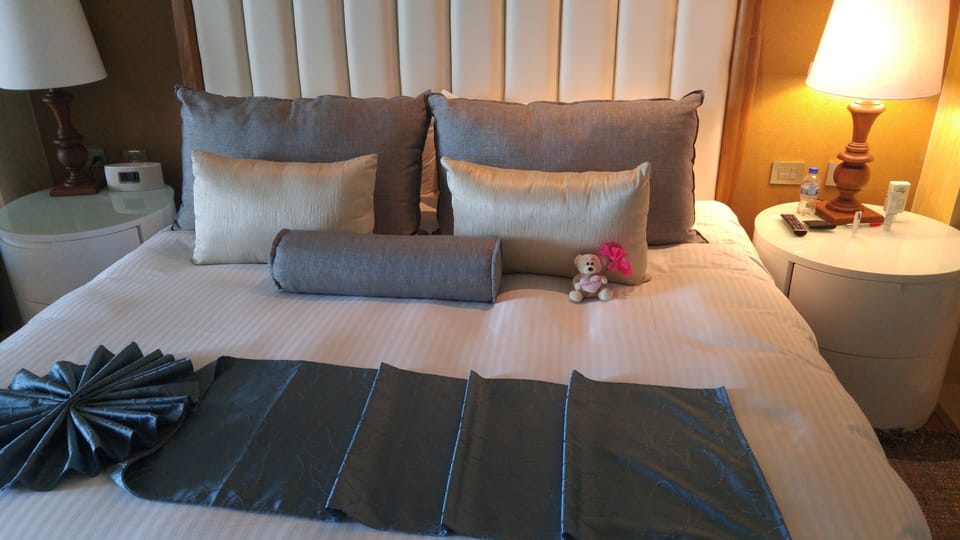 The bear enjoyed the King-sized bed