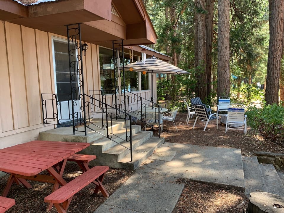 Patio from the north, showing picnic table