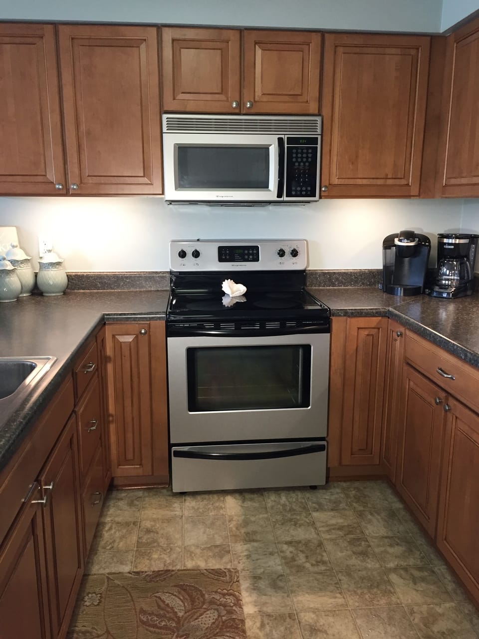 We have a coffee pot, a coffee bean grinder, a Keurig machine & a tea kettle!
