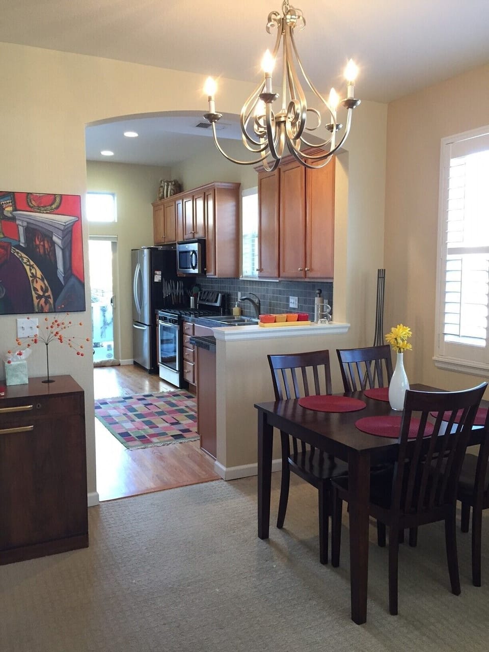 View from the living room into the kitchen