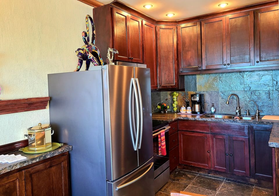 Everything you'll need in this kitchen for an enjoyable stay.