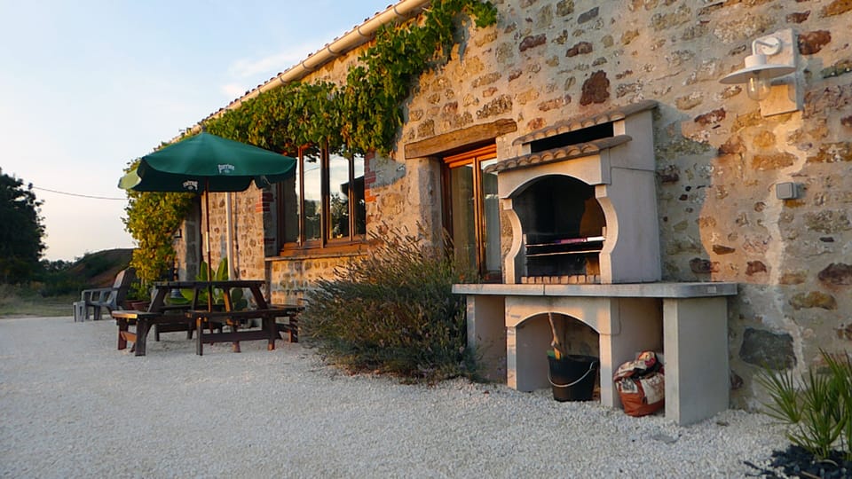 front of the Gite with BBQ and patio table, 