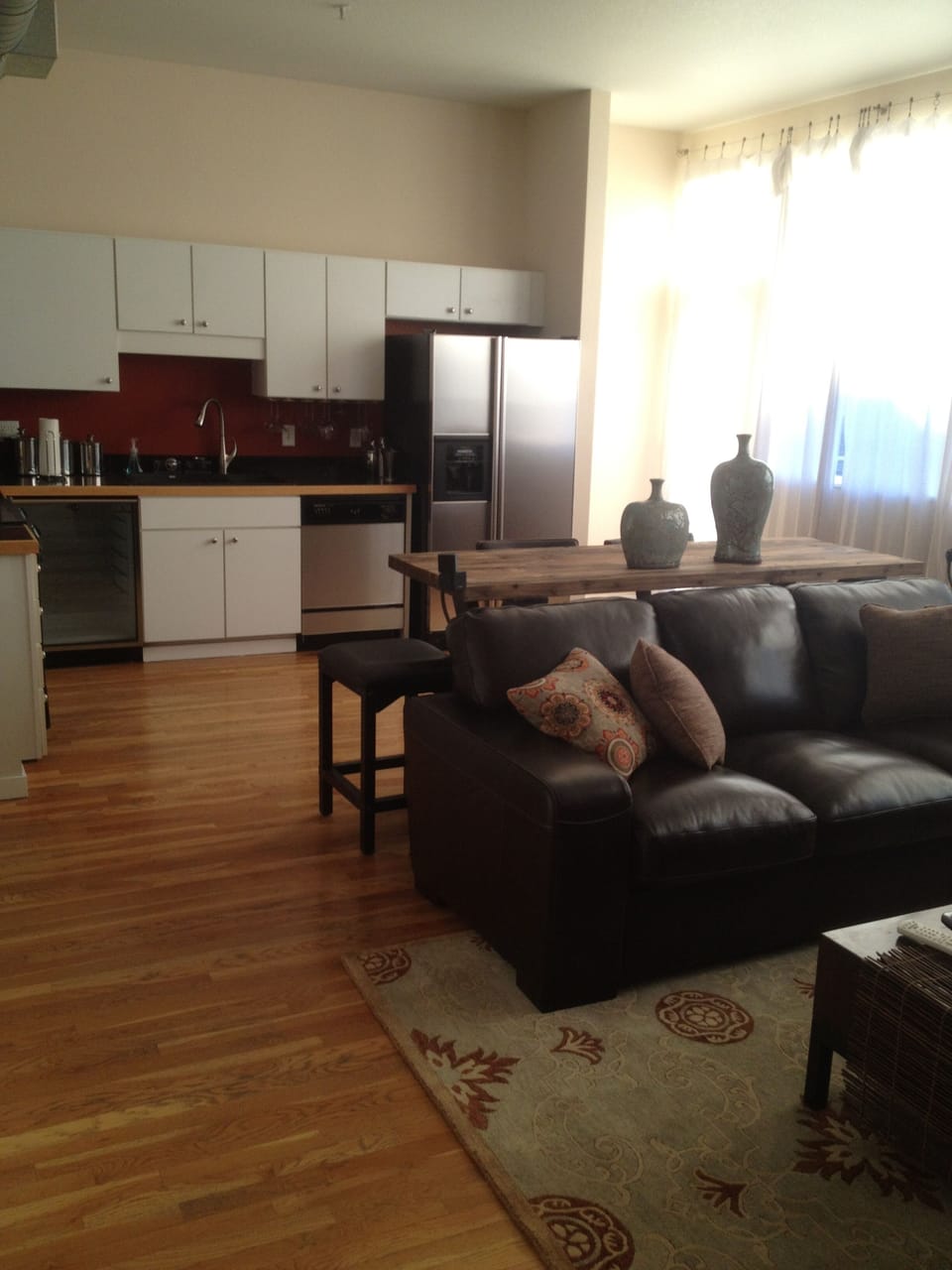 Living area looking into kitchen