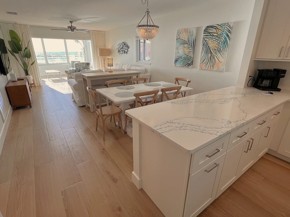 Water views from the living area and kitchen.