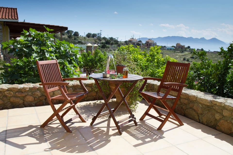 Exterior patio with seating area 