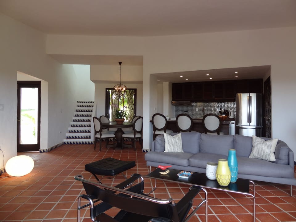 View indoors from living room terrace. 