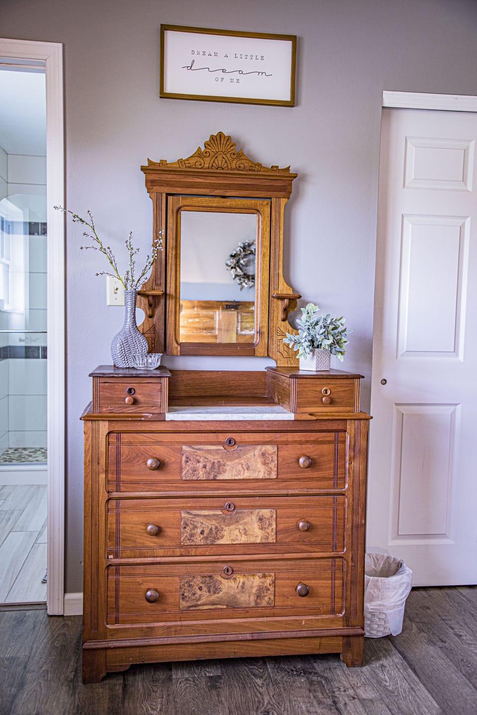 The boys' marble topped dresser