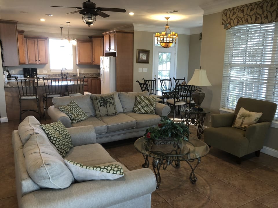 Open kitchen, living room and dining room