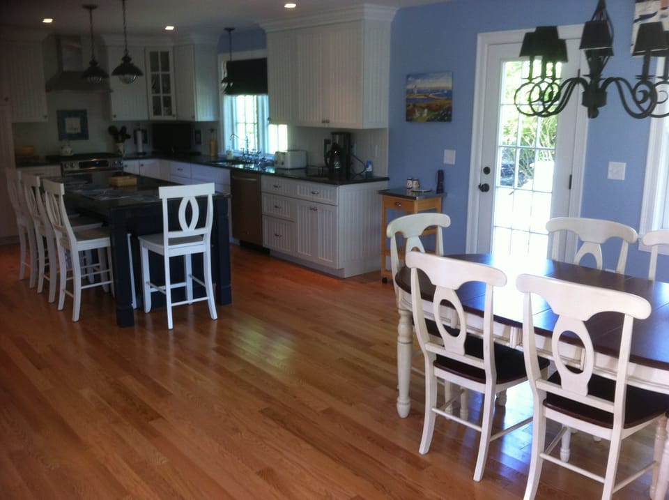 Large kitchen and dining area