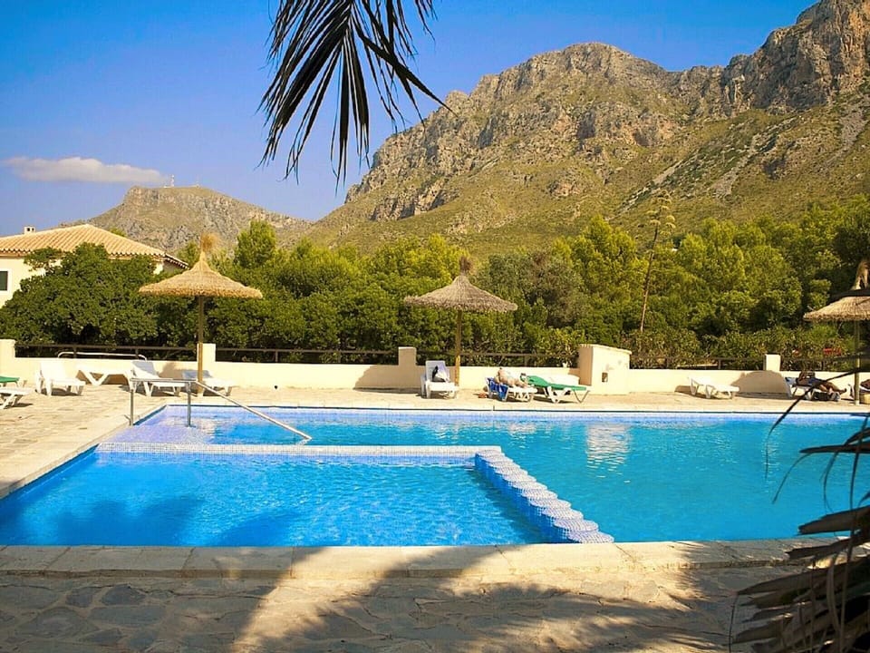 Pool with mountains in background
