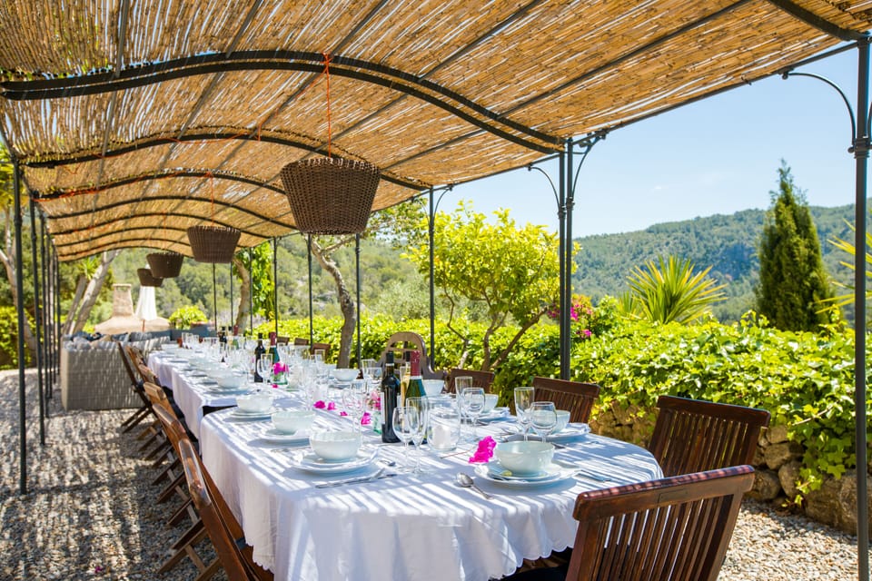 Shaded dining area overlooking Garraf Natural park. 