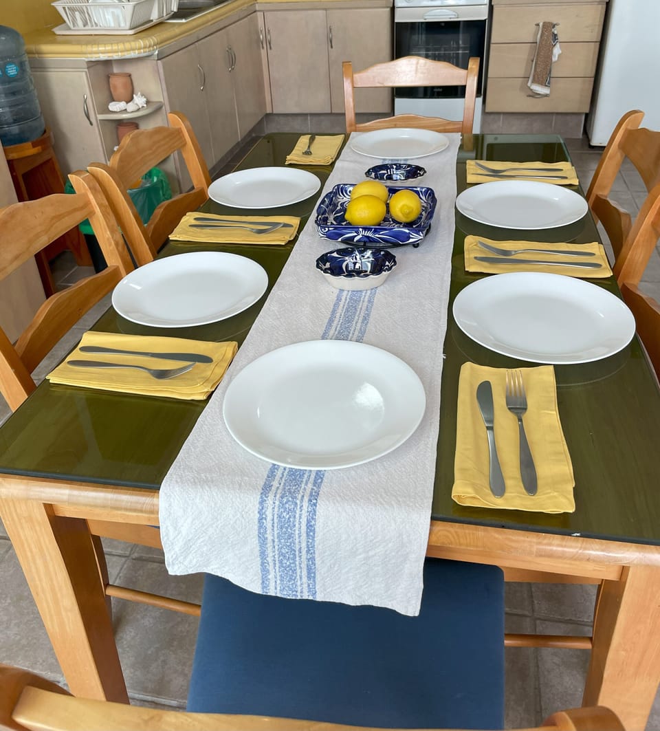 Setting for six. Eco-Friendly cloth napkins.