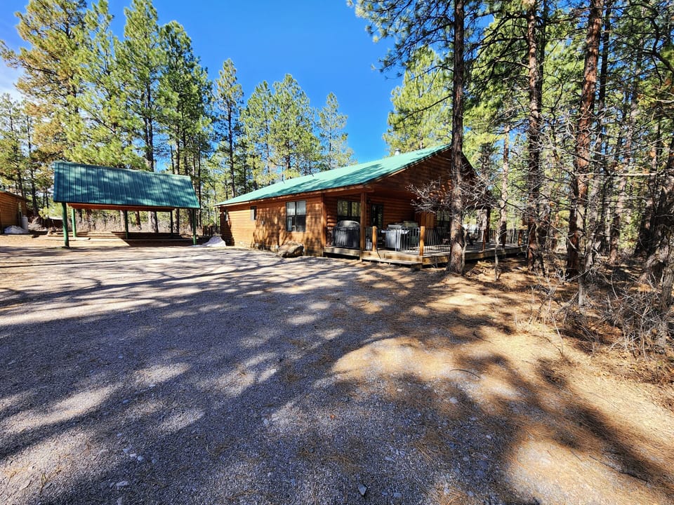 Front View of Cabin and carport
