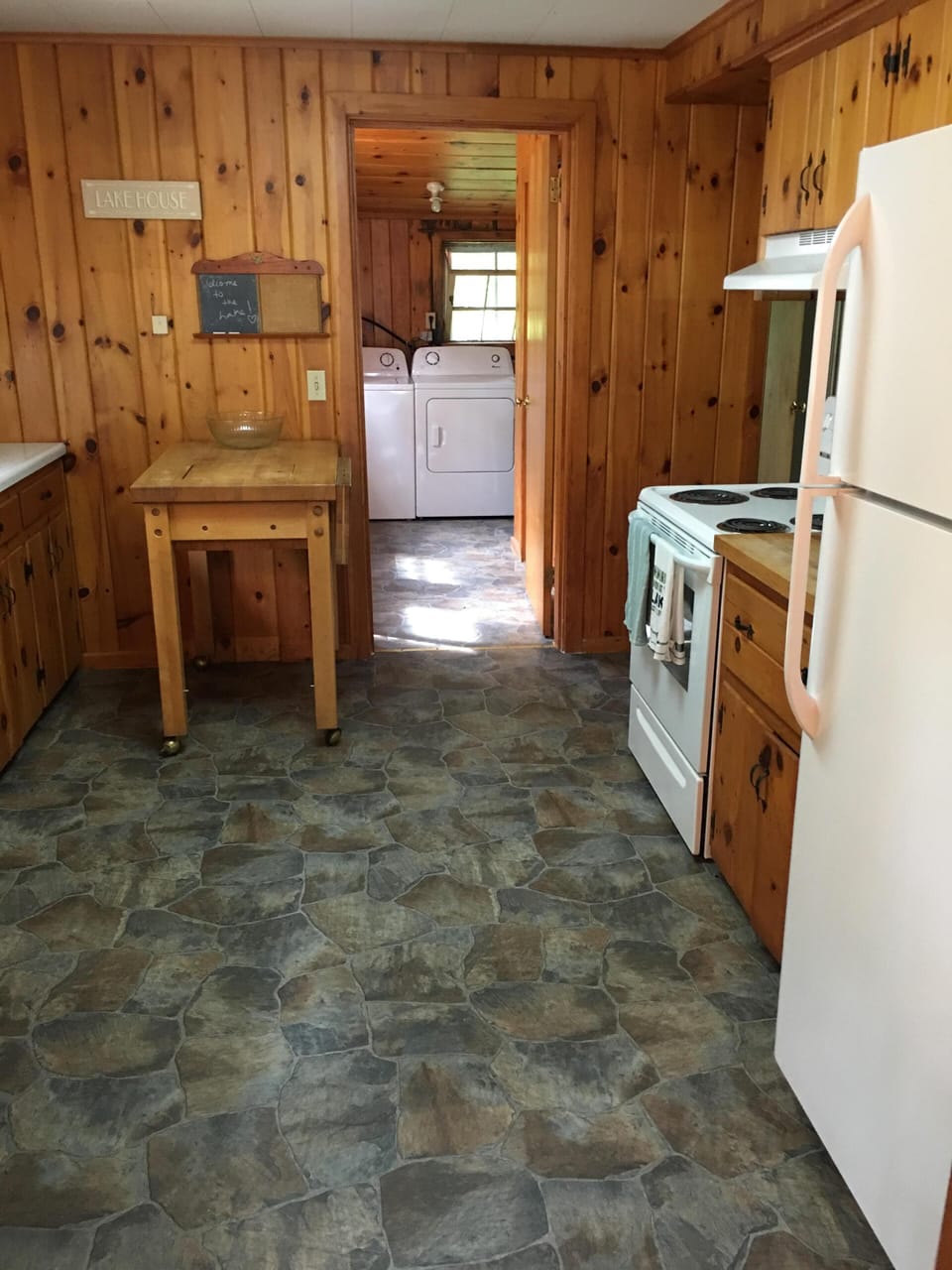 Kitchen view into laundry room