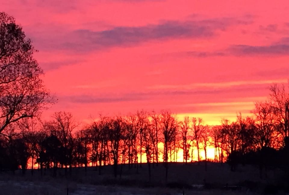 An exploding sunrise from the east windows welcomes a new day dawning...