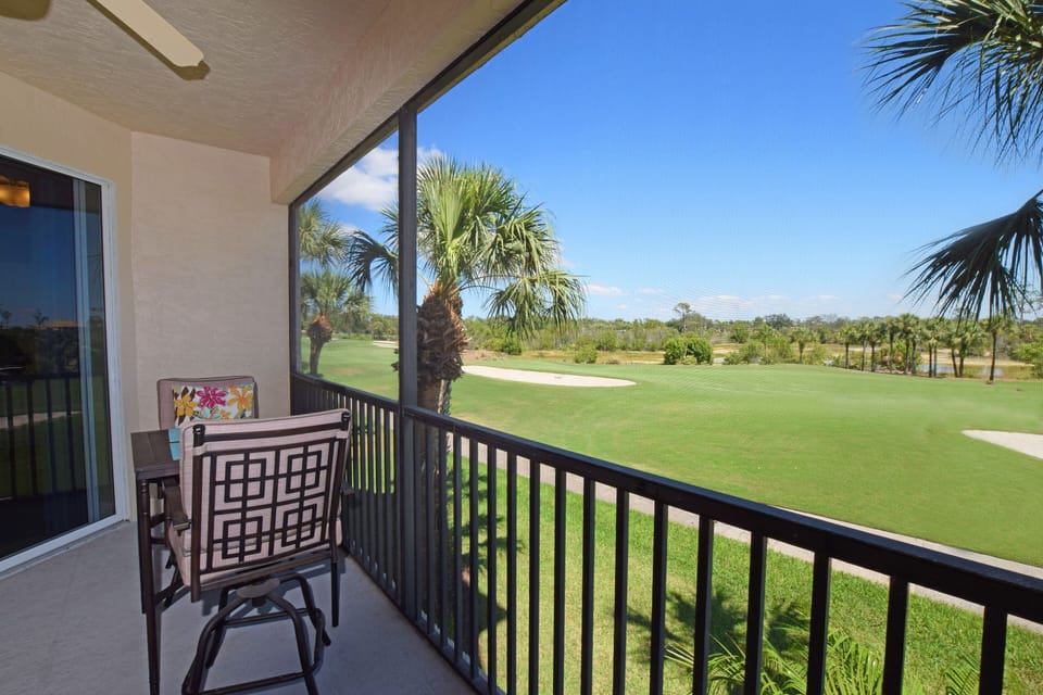 Beyond golf course is protected water-filled preserve home to a variety of birds