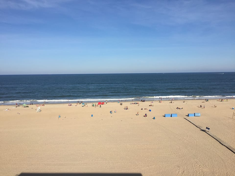 View of the beach from living room balcony