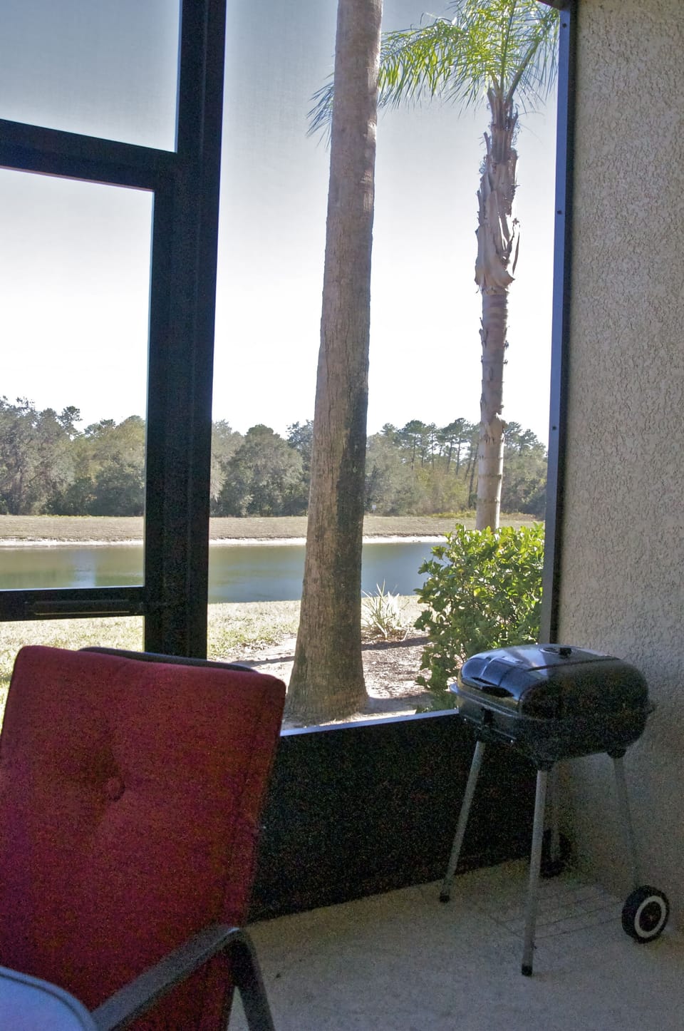 Screened patio with with BBQ grill