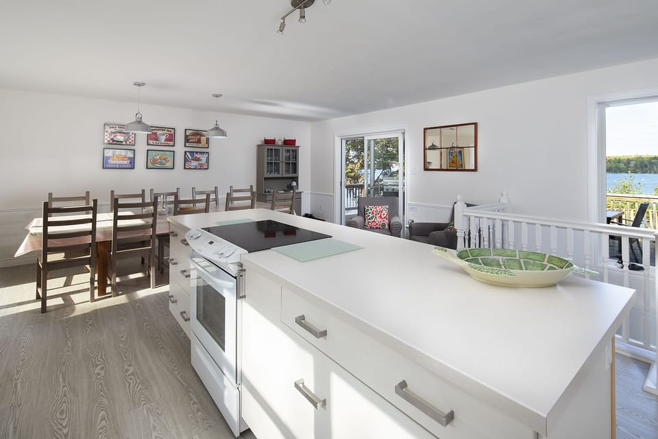 The kitchen island seems to be the social point while creations are made