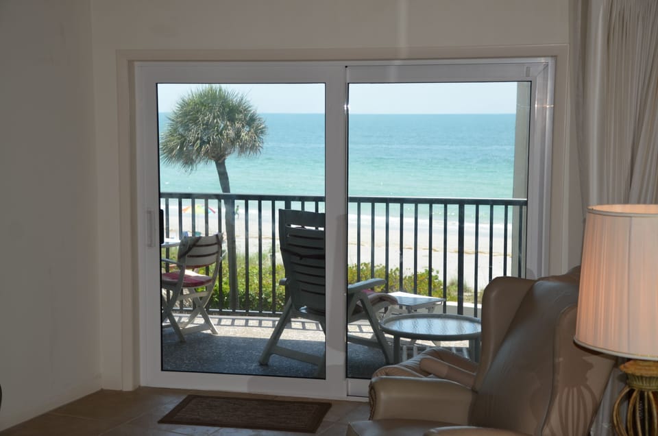 View of beach from living room.