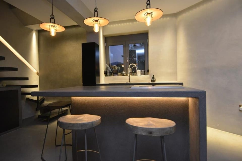 Boutique House kitchen at night.