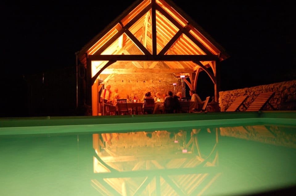 Pool & awning in the evening