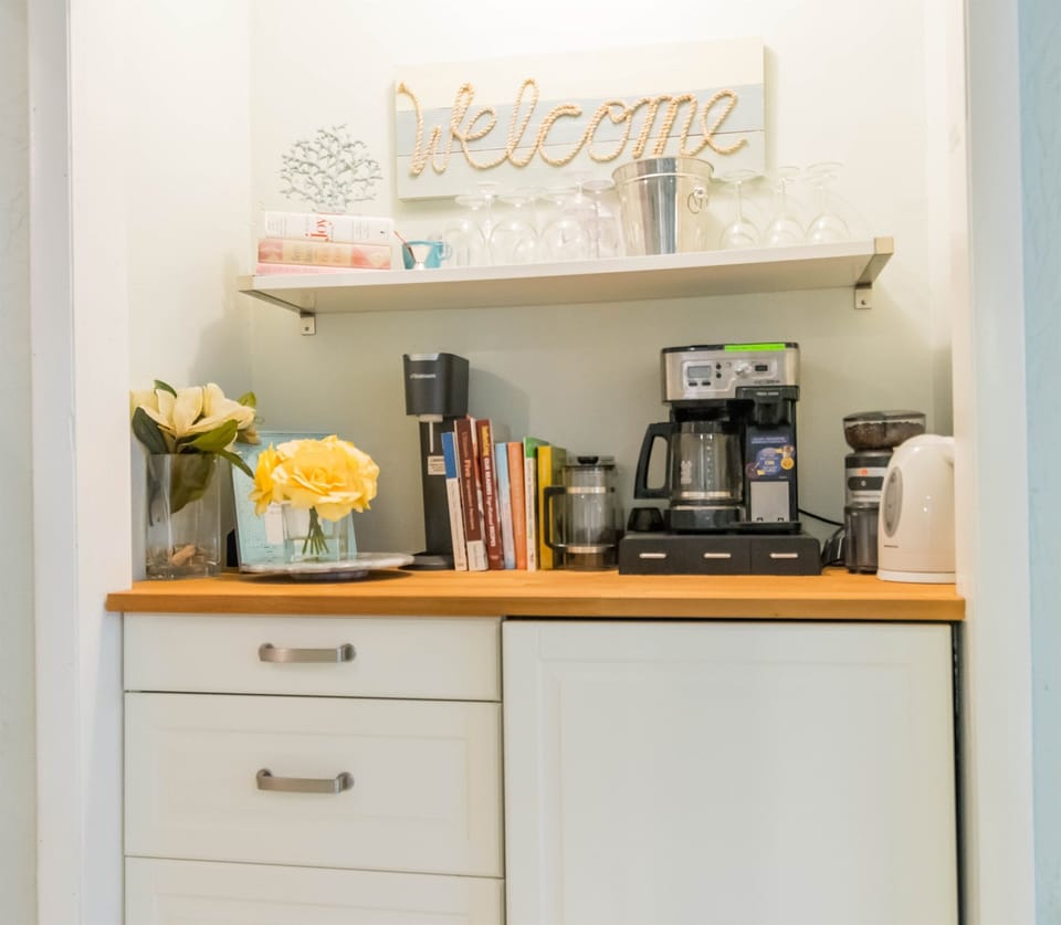 Coffee bar and built in beverage fridge