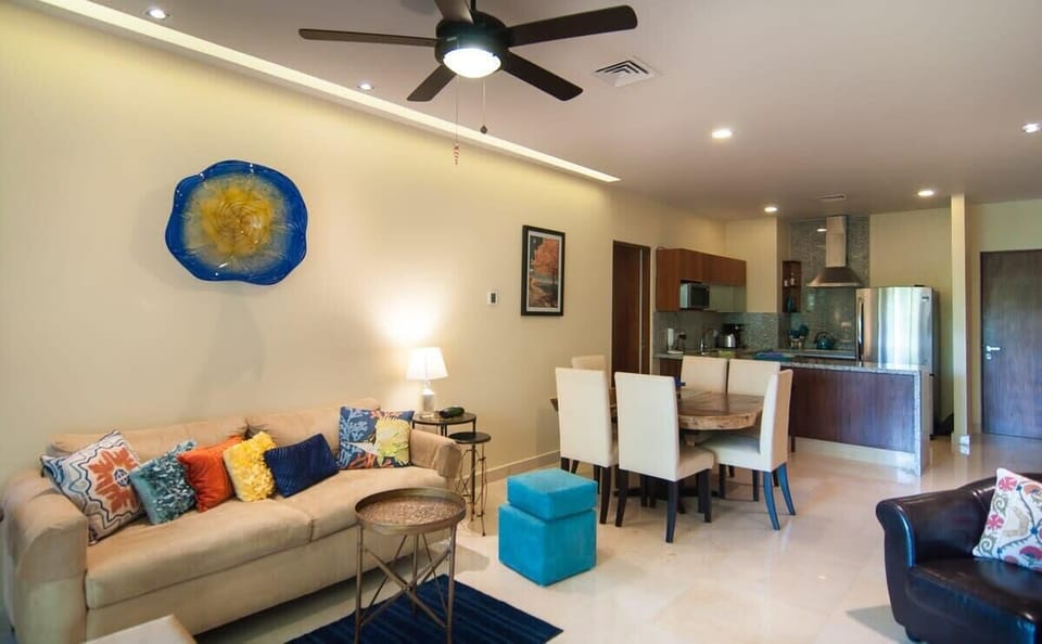 This spacious 3BD, 3BA condo features modern, stylish furnishings + artistic touches