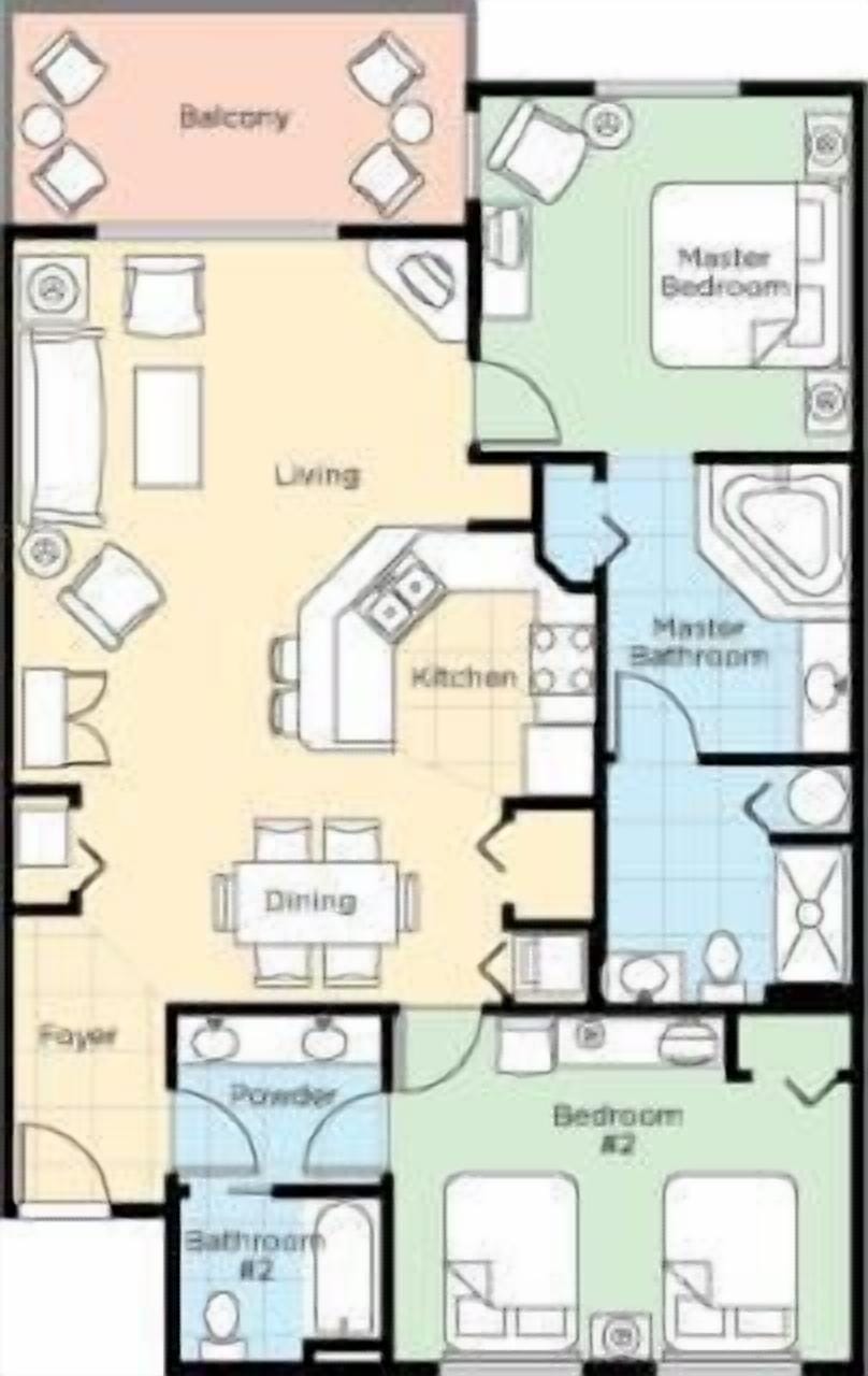 floor plan on one style of two bedroom, may vary depending on condo location 
