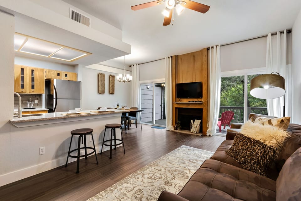 Spacious living space with tall ceilings