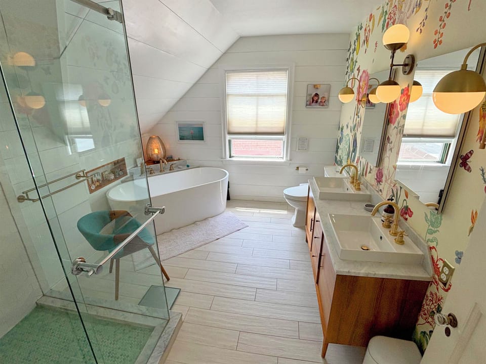Recently remodeled master bathroom with soaking tub