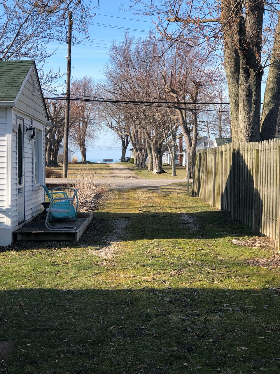 Lake view through kitchen window. 