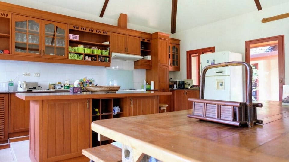 Inside the very large kitchen and dining area