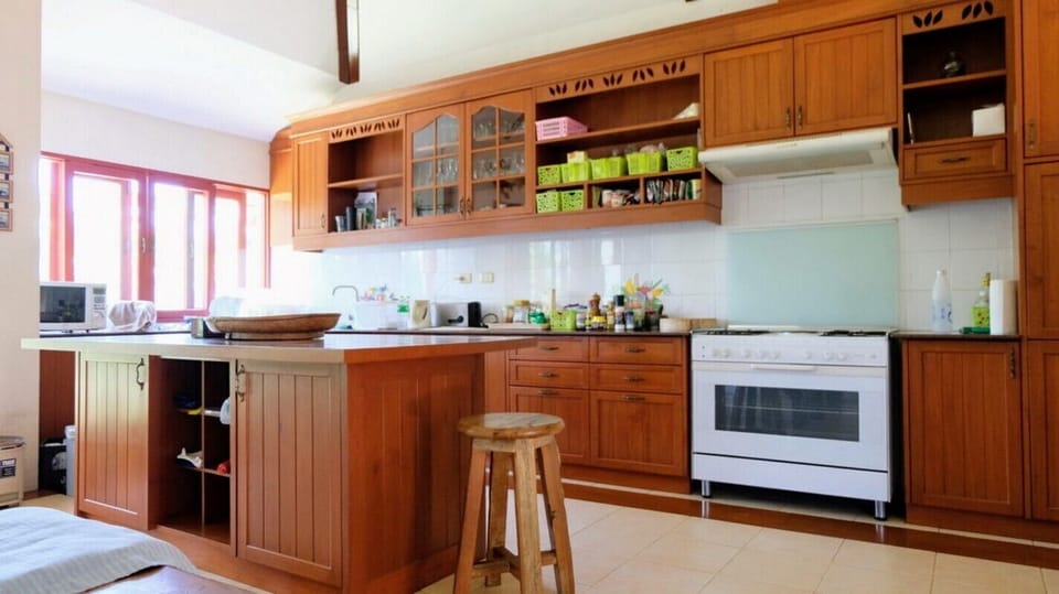 Inside the very large kitchen and dining area