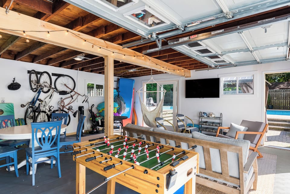 Converted garage space off pool