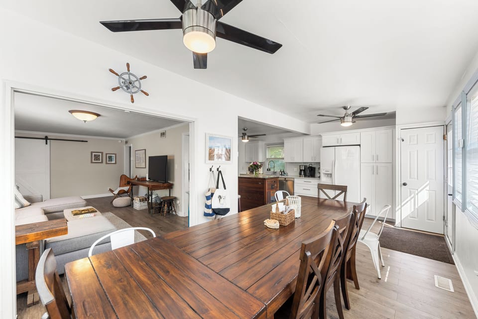 Open floor plan with dining for 12