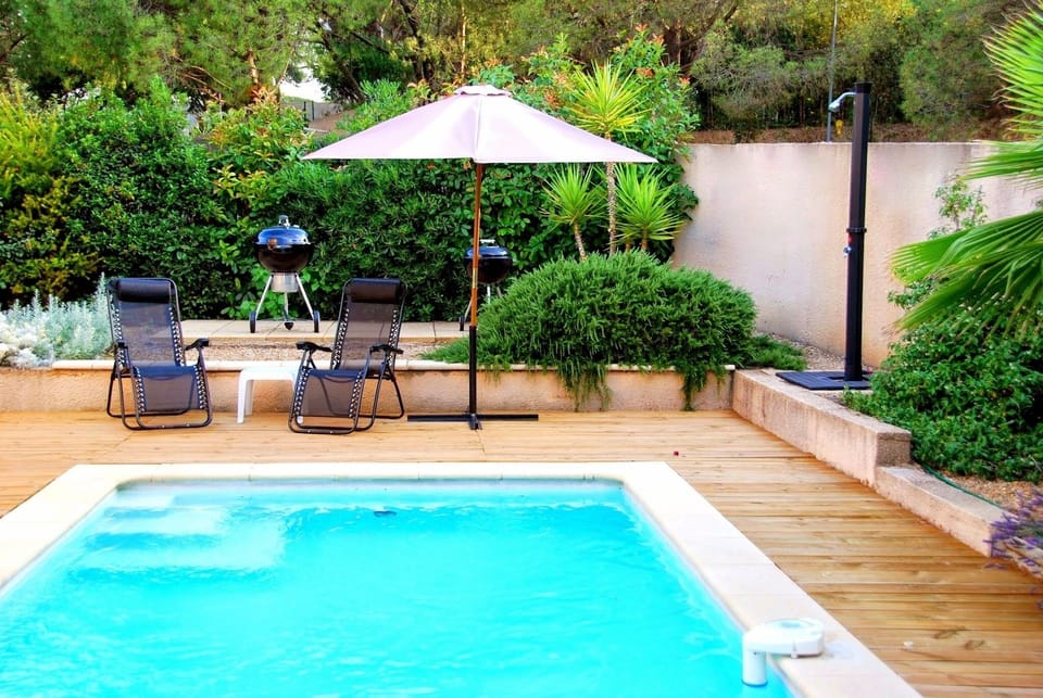 Private garden with heated pool