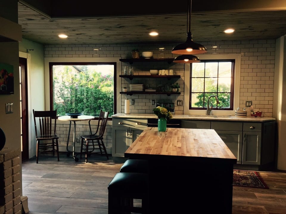 Kitchen with island and coffee bar