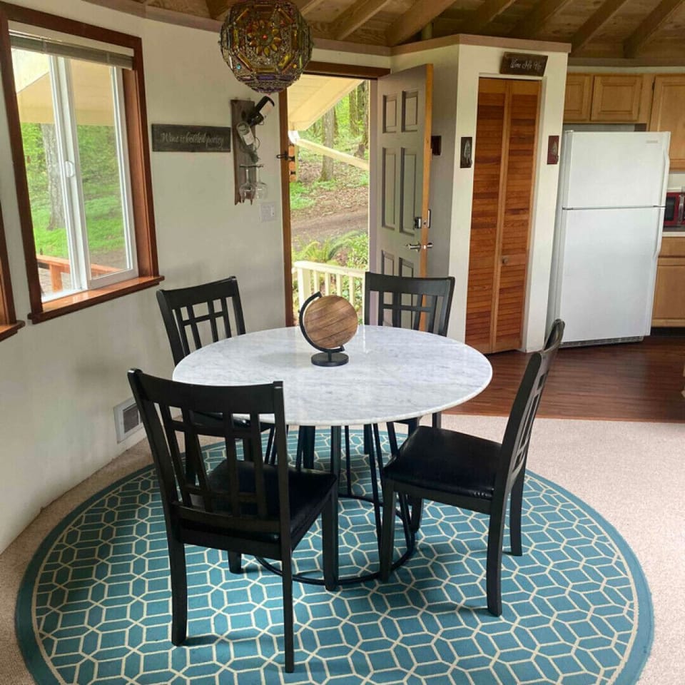 The front door opens to the open floor plan on the upper floor