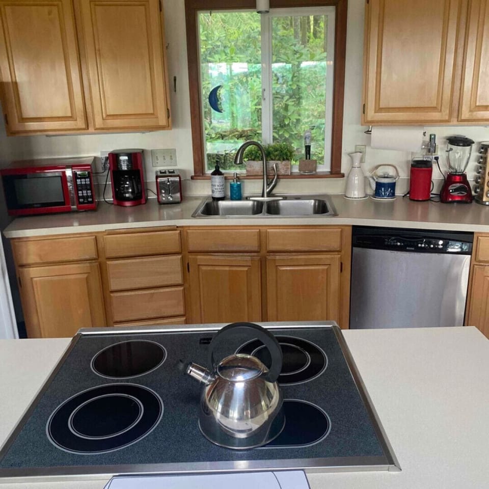 The kitchen is fully stocked for cooking