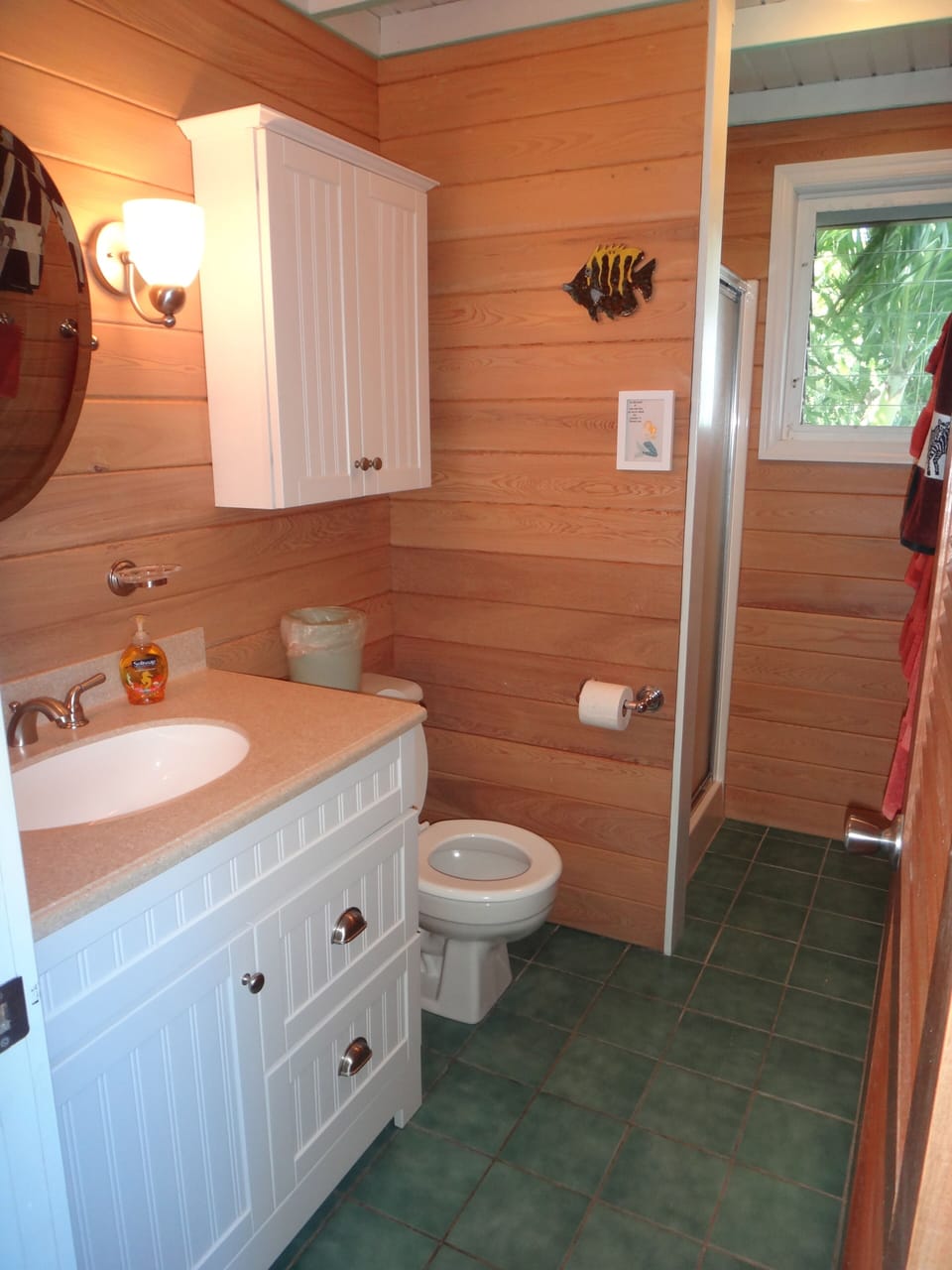 The bathroom, with shower,  of the Guest Cottage