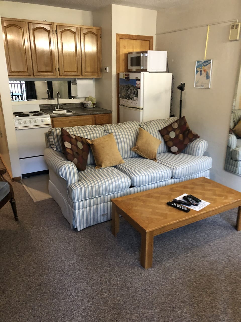 Sleeper sofa and kitchenette
