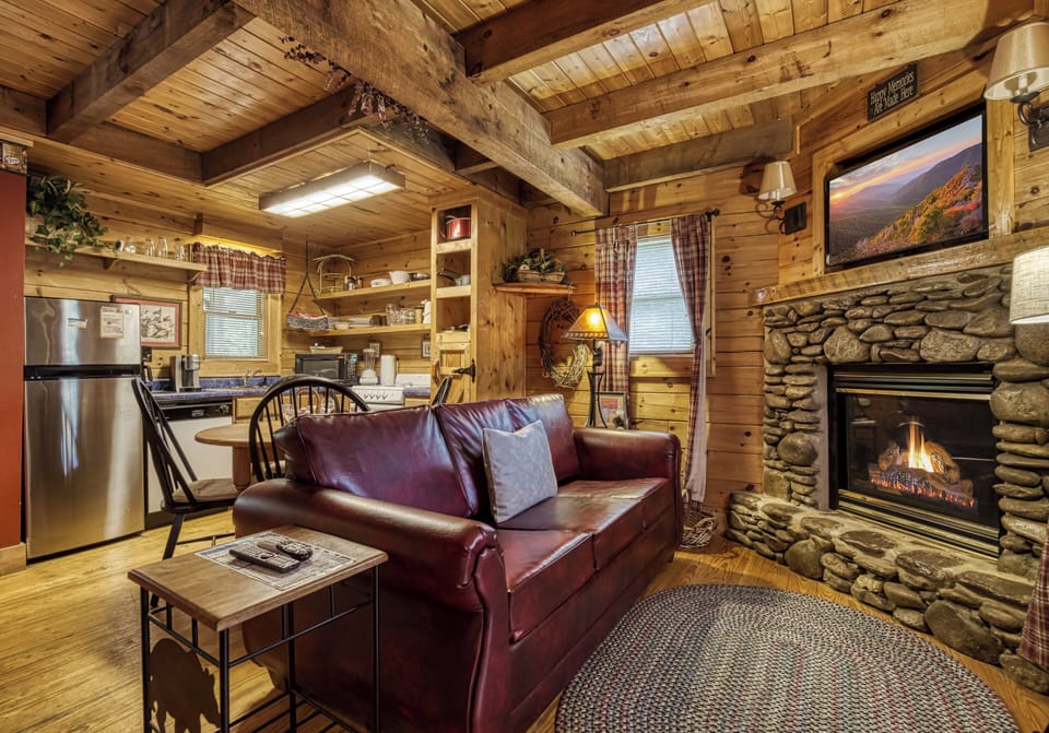 Cabin in the Smokies "Tennessee Twilight Cabin" - Living room with gas fireplace